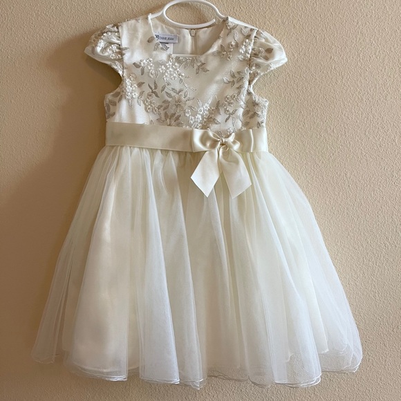 Bonnie Jean Floral-embroidered Tulle Dress Size 4 - Picture 5 of 11